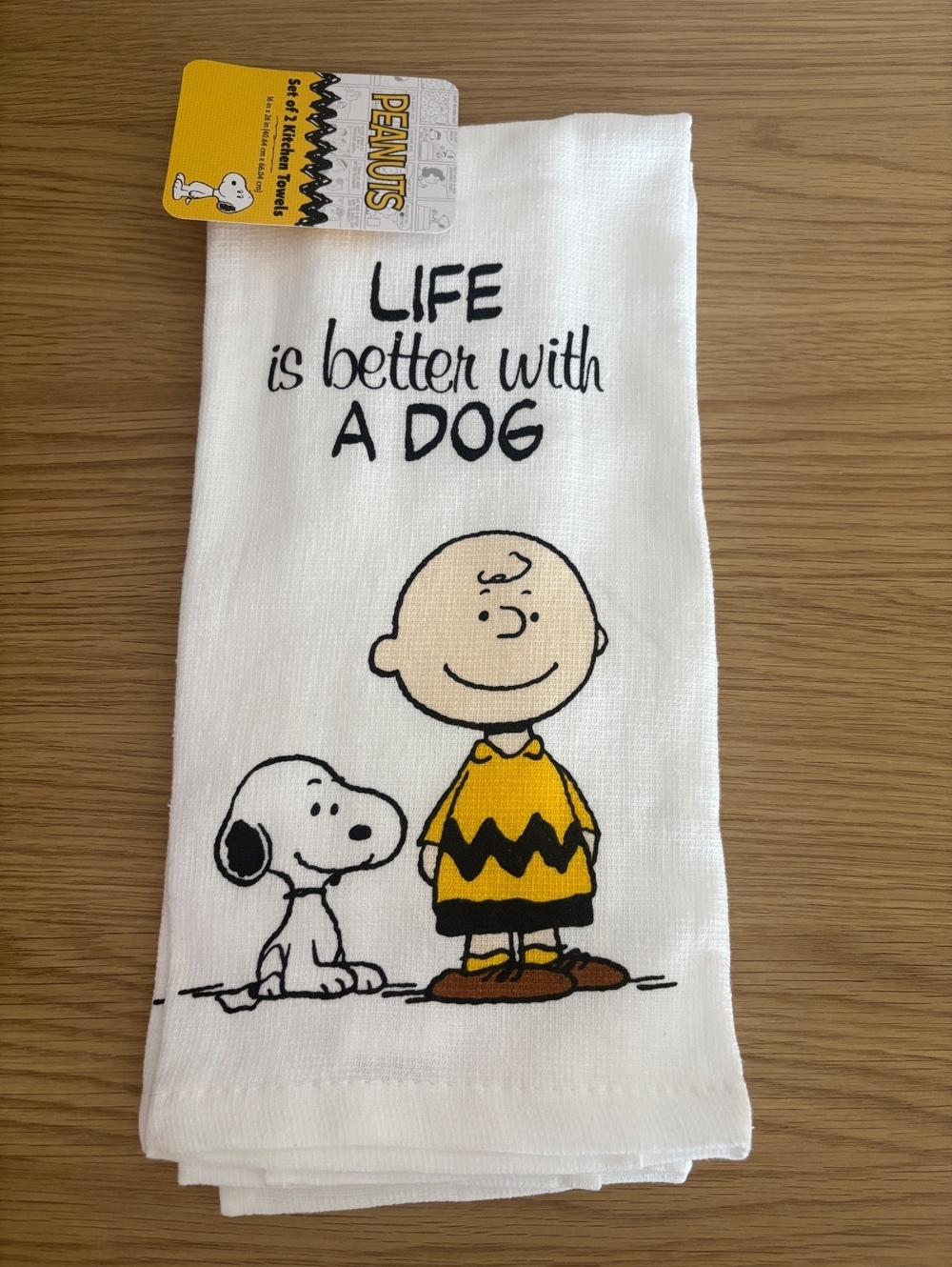 Peanuts Charlie Brown & Snoopy Kitchen Towels Set of 2 Life Is Better With a Dog